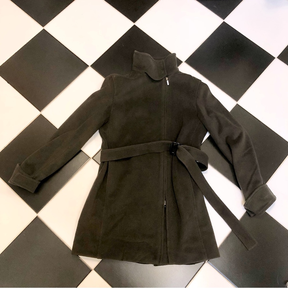 Armani Collezioni Belted Coat Cashmere Wool Zipper Dark Green Oversized Jacket 4